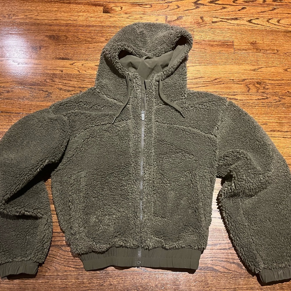 lululemon athletica Olive Green Teddy Jacket with Hood